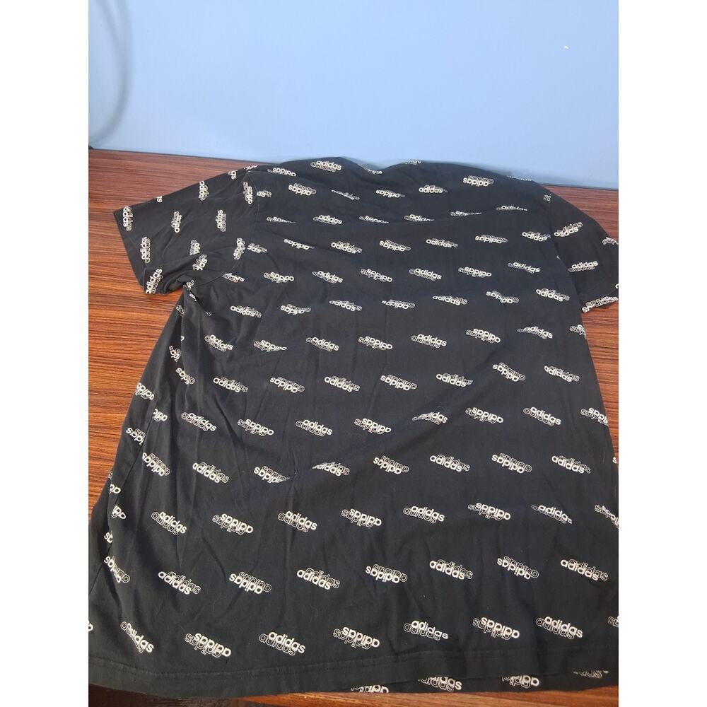 Adidas Logo Black Shirt Size XL White Logo All Over Print Short Sleeve - Picture 7 of 8